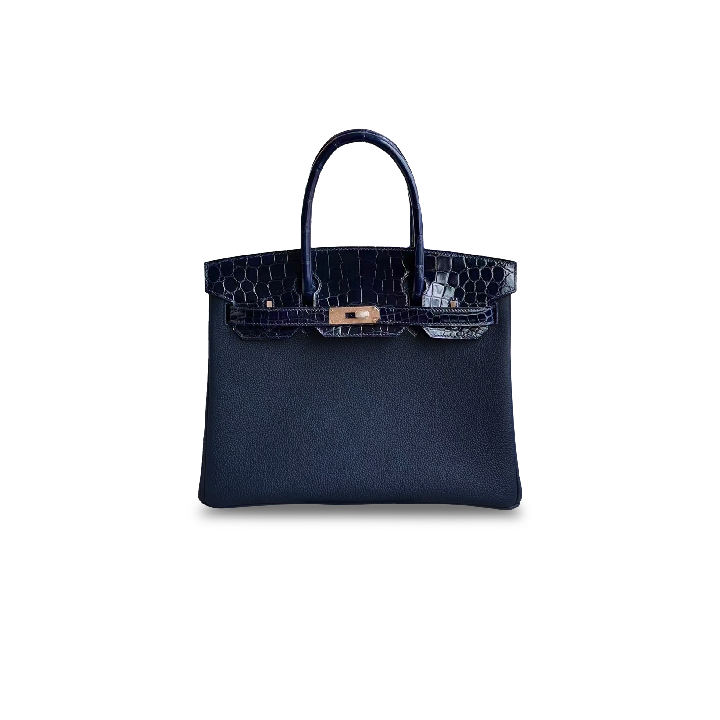 HERMÈS MASTER BIRKIN 30 CROCODILE AND TOGO LEATHER SAPPHIRE BLUE GOLD BUCKLE H076235CK25 (30*22*16cm)